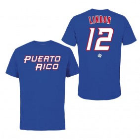 Men's Puerto Rico Baseball Francisco Lindor LEGENDS Royal 2023 World Baseball Classic Name & Number T-Shirt