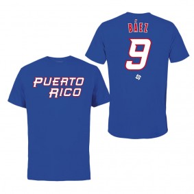 Men's Puerto Rico Baseball Javier Baez LEGENDS Royal 2023 World Baseball Classic Name & Number T-Shirt