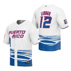 Men's Puerto Rico Baseball Francisco Lindor White 2023 World Baseball Classic Replica Player Jersey