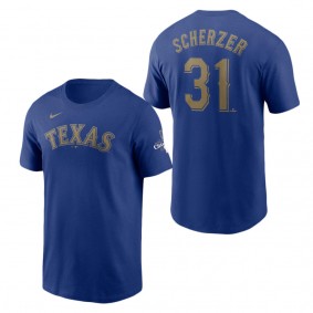 Men's Texas Rangers Max Scherzer Nike Royal 2024 Gold Collection Name & Number T-Shirt