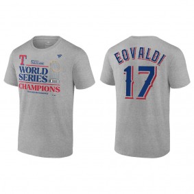 Men's Texas Rangers Nathan Eovaldi Gray 2023 World Series Champions T-Shirt