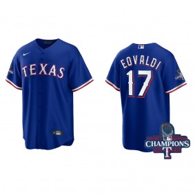 Men's Texas Rangers Nathan Eovaldi Royal 2023 World Series Champions Replica Jersey