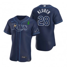 Tampa Bay Rays Corey Kluber Authentic Alternate Navy Green Ribbon Jersey