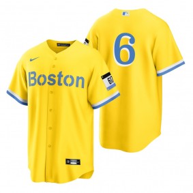 Boston Red Sox Johnny Pesky Gold Light Blue 2021 City Connect Replica Jersey