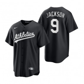 Men's Oakland Athletics Reggie Jackson Nike Black White 2021 All Black Fashion Replica Jersey
