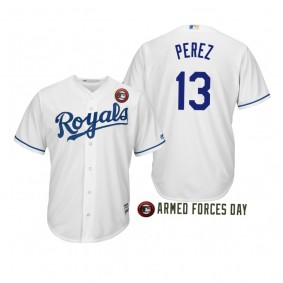2019 Armed Forces Day Salvador Perez Kansas City Royals White Jersey