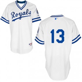 Male Salvador Perez White 1974 Throwback Jersey
