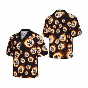 Men's San Diego Padres PLEASURES Black Flame Fireball Button-Up Shirt