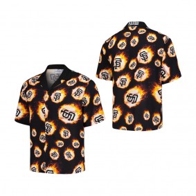 Men's San Francisco Giants PLEASURES Black Flame Fireball Button-Up Shirt