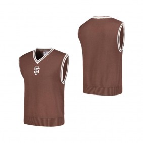 Men's San Francisco Giants PLEASURES Brown Knit V-Neck Pullover Sweater Vest
