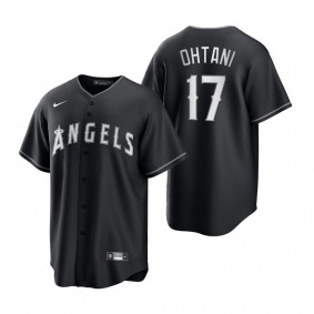 Men's Los Angeles Angels Shohei Ohtani Nike Black White 2021 All Black Fashion Replica Jersey