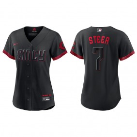 Spencer Steer Women's Cincinnati Reds Nike Black 2023 City Connect Replica Jersey
