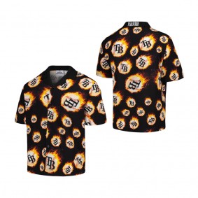 Men's Tampa Bay Rays PLEASURES Black Flame Fireball Button-Up Shirt