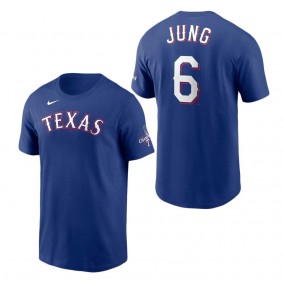 Men's Texas Rangers Josh Jung Nike Royal 2023 World Series Champions Name & Number T-Shirt