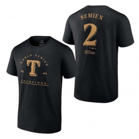 Men's Texas Rangers Marcus Semien Fanatics Branded Black 2023 World Series Champions Name & Number T-Shirt