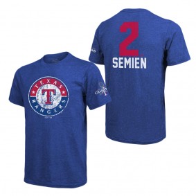 Men's Texas Rangers Marcus Semien Majestic Threads Royal 2023 World Series Champions Name & Number T-Shirt