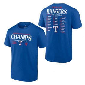 Men's Texas Rangers Fanatics Branded Royal 2023 American League Champions Roster T-Shirt