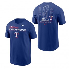 Men's Texas Rangers Nike Royal 2023 World Series Champions Roster T-Shirt