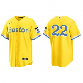 Red Sox Tommy Pham Gold Light Blue City Connect Replica Jersey