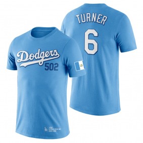 Trea Turner Dodgers Guatemalan Heritage Night Blue T-Shirt