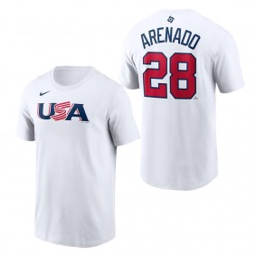 Men's USA Baseball Nolan Arenado Nike White 2023 World Baseball Classic Name & Number T-Shirt
