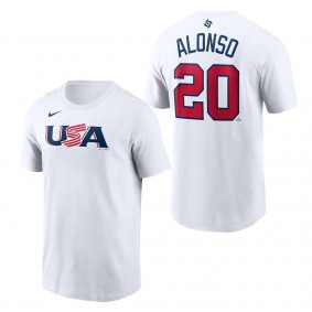 Men's USA Baseball Pete Alonso Nike White 2023 World Baseball Classic Name & Number T-Shirt