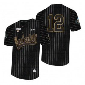 Vanderbilt Commodores #12 Dominic Keegan Black 2021 College World Series Pinstripe Baseball Jersey