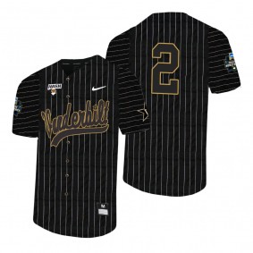 Vanderbilt Commodores #2 Javier Vaz Black 2021 College World Series Pinstripe Baseball Jersey