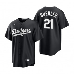 Los Angeles Dodgers Walker Buehler Nike Black White 2021 All Black Fashion Replica Jersey