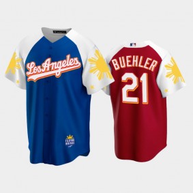 Dodgers 2022 Filipino Heritage Night Walker Buehler Royal Red Jersey