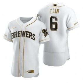 Milwaukee Brewers Lorenzo Cain Nike White Authentic Golden Edition Jersey