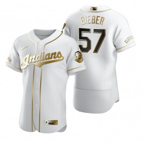 Cleveland Indians Shane Bieber Nike White Authentic Golden Edition Jersey