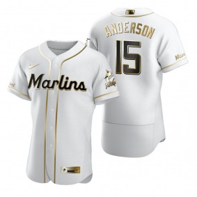 Miami Marlins Brian Anderson Nike White Authentic Golden Edition Jersey