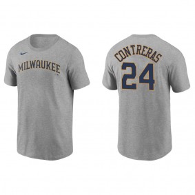 William Contreras Men's Milwaukee Brewers Christian Yelich Nike Gray Name & Number T-Shirt