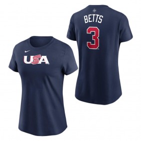 Women's USA Baseball Mookie Betts Nike Navy 2023 World Baseball Classic Name & Number T-Shirt