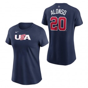 Women's USA Baseball Pete Alonso Nike Navy 2023 World Baseball Classic Name & Number T-Shirt