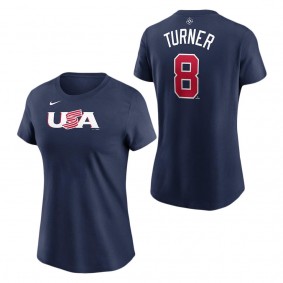 Women's USA Baseball Trea Turner Nike Navy 2023 World Baseball Classic Name & Number T-Shirt
