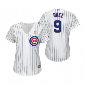 2019 Mother's Day Javier Baez Chicago Cubs #9 White Cool Base Jersey Women's