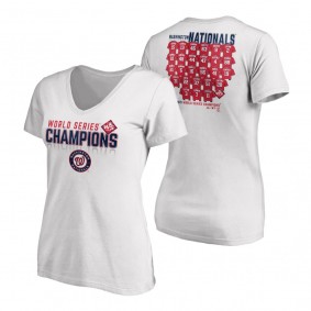 Women's Washington Nationals White 2019 World Series Champions Jersey Roster V-Neck T-Shirt