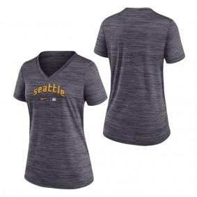Women's Seattle Mariners Heather Charcoal 2023 City Connect Velocity Practice Performance V-Neck T-Shirt