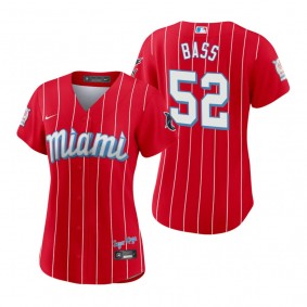 Women's Miami Marlins Anthony Bass Red 2021 City Connect Replica Jersey