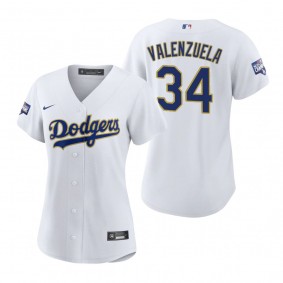 Women's Dodgers Fernando Valenzuela White Gold 2021 Gold Program Replica Jersey