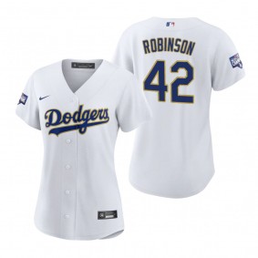 Women's Dodgers Jackie Robinson White Gold 2021 Gold Program Replica Jersey