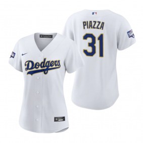 Women's Dodgers Mike Piazza White Gold 2021 Gold Program Replica Jersey