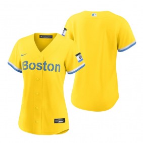 Women's Boston Red Sox Gold Light Blue 2021 City Connect Replica Jersey