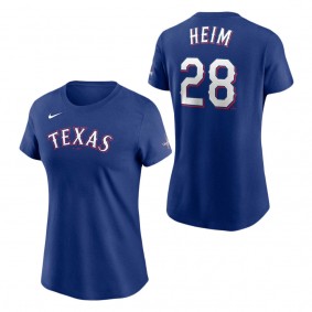 Women's Texas Rangers Jonah Heim Nike Royal 2023 World Series Champions Name & Number T-Shirt