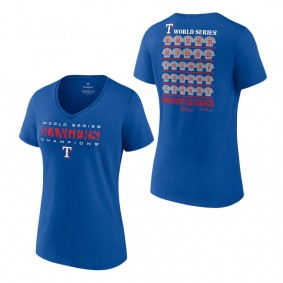Women's Texas Rangers Fanatics Branded Royal 2023 World Series Champions Jersey Roster V-Neck T-Shirt