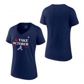 Women's Atlanta Braves Fanatics Branded Navy 2023 Postseason Locker Room V-Neck T-Shirt