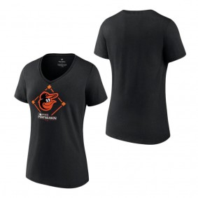 Women's Baltimore Orioles Fanatics Branded Black 2023 Postseason Around the Horn V-Neck T-Shirt