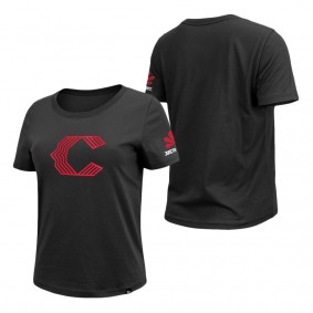 Women's Cincinnati Reds Black 2023 City Connect Cap Logo T-Shirt